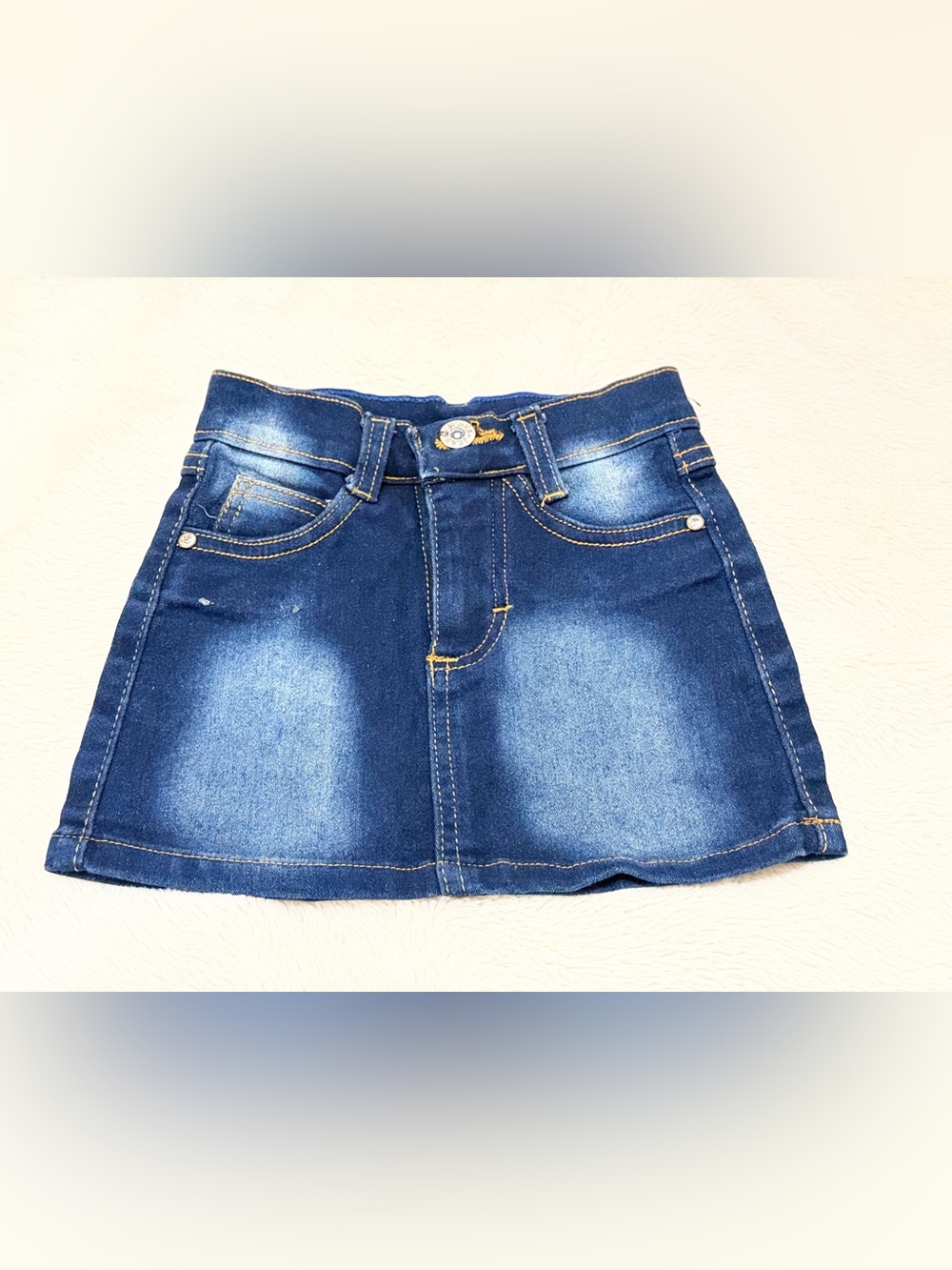 Girls' Blue Denim A-Line Skirt with Classic Stitching